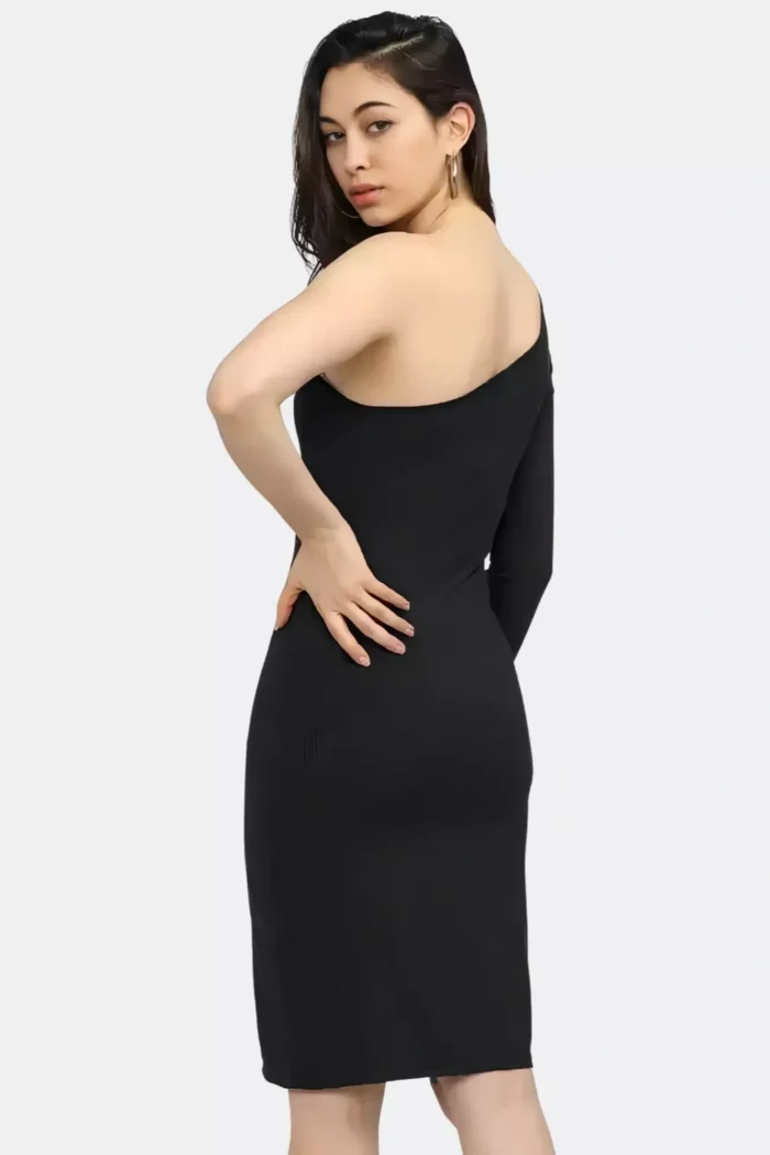 zelzis women polyester one shoulder black bodycon dress