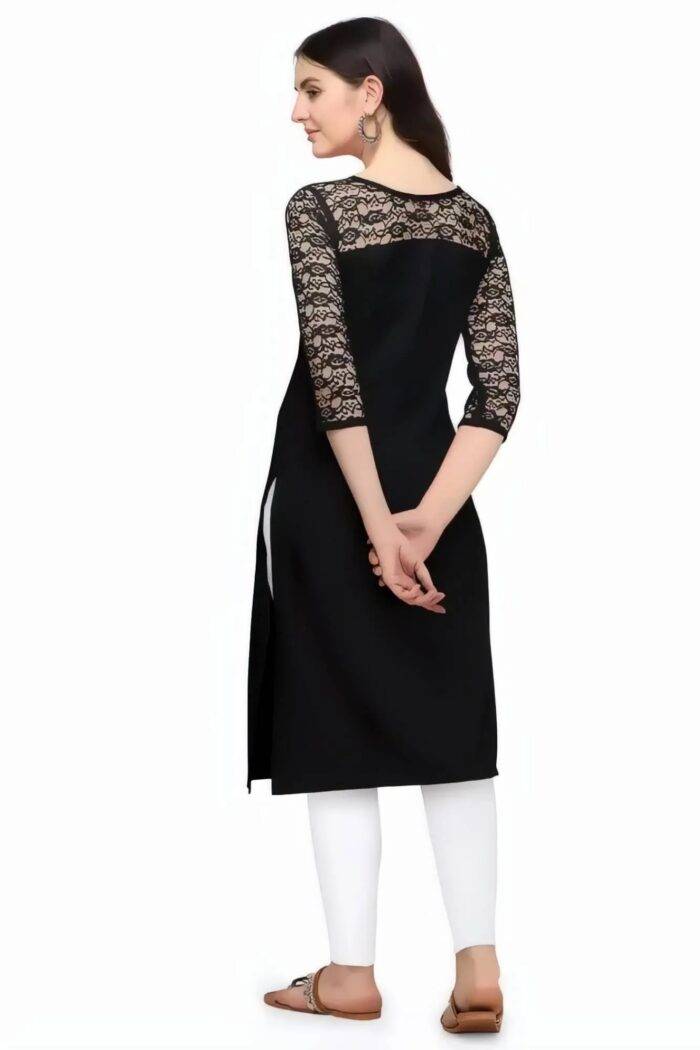 ZELZIS Fashion online Shopping Women Black A-Line Straight Casual Wear Crepe Kurtis