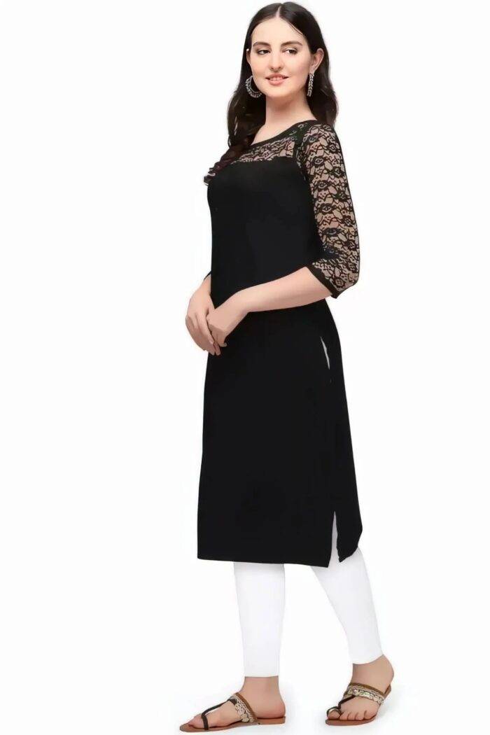 ZELZIS Fashion online Shopping Women Black A-Line Straight Casual Wear Crepe Kurtis