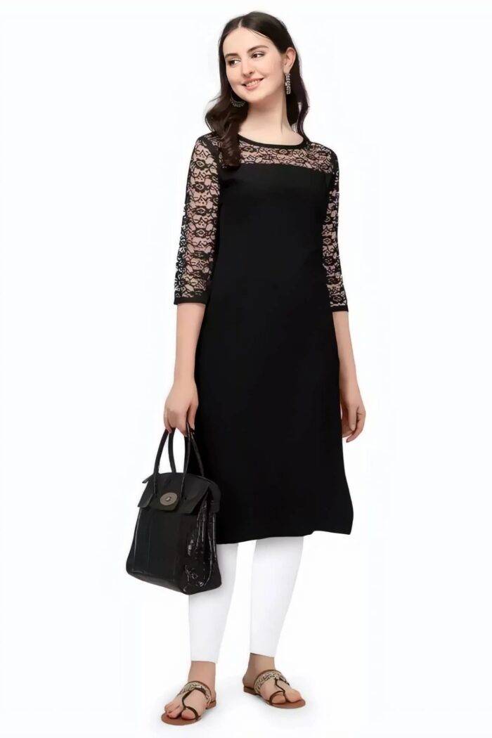 ZELZIS Fashion online Shopping Women Black A-Line Straight Casual Wear Crepe Kurtis