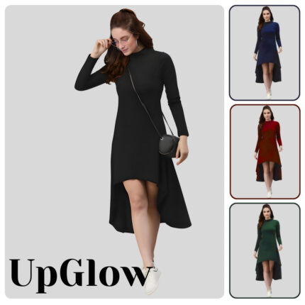 Women High Low Polyester Bodycon Dress