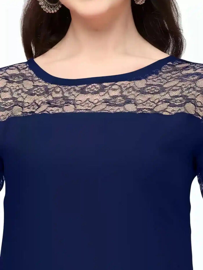 Blue A-line crepe kurtis for women casual and party wear