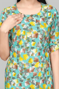 Chic Sky Green Round Neck Floral Crepe Top Perfect for Casual & Party Wear