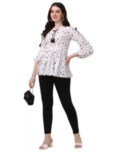 Chic White V-Neck Tunic for Women – Star Pattern for Casual & Party Wear