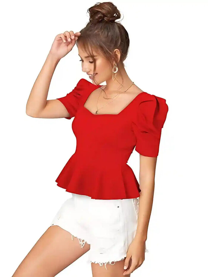 Classic Red Square Neck Top – Stylish & Comfortable