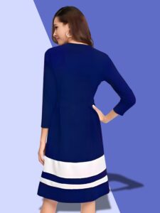 Elegant Blue Knee-Length Skater Dress for Women - Round Neck Design
