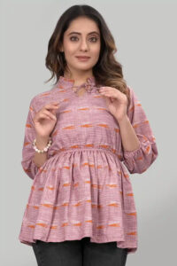 Elegant Peach Floral Tunic Top by ZELZIS for Casual Wear