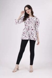 Fashionable 2D Dot Print Crepe Tunic for Women – Perfect for Any Occasion