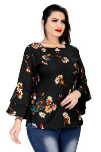 Fashionable Black Bell Sleeve Tunic with Keyhole Neck – Ideal for Parties