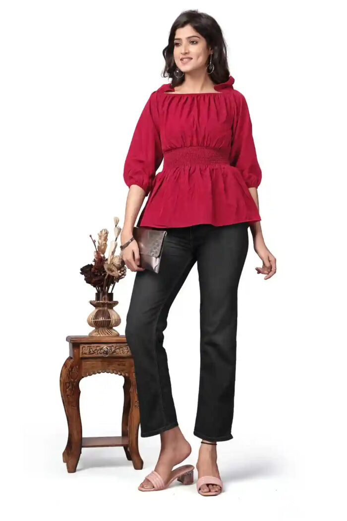 Fashionable Pink Solid Crepe Top for Women with a Modern Touch