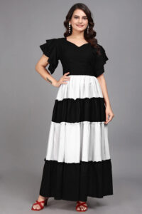 Stylish Black Colourblocked V Neck Maxi Dress for Women by ZELZIS