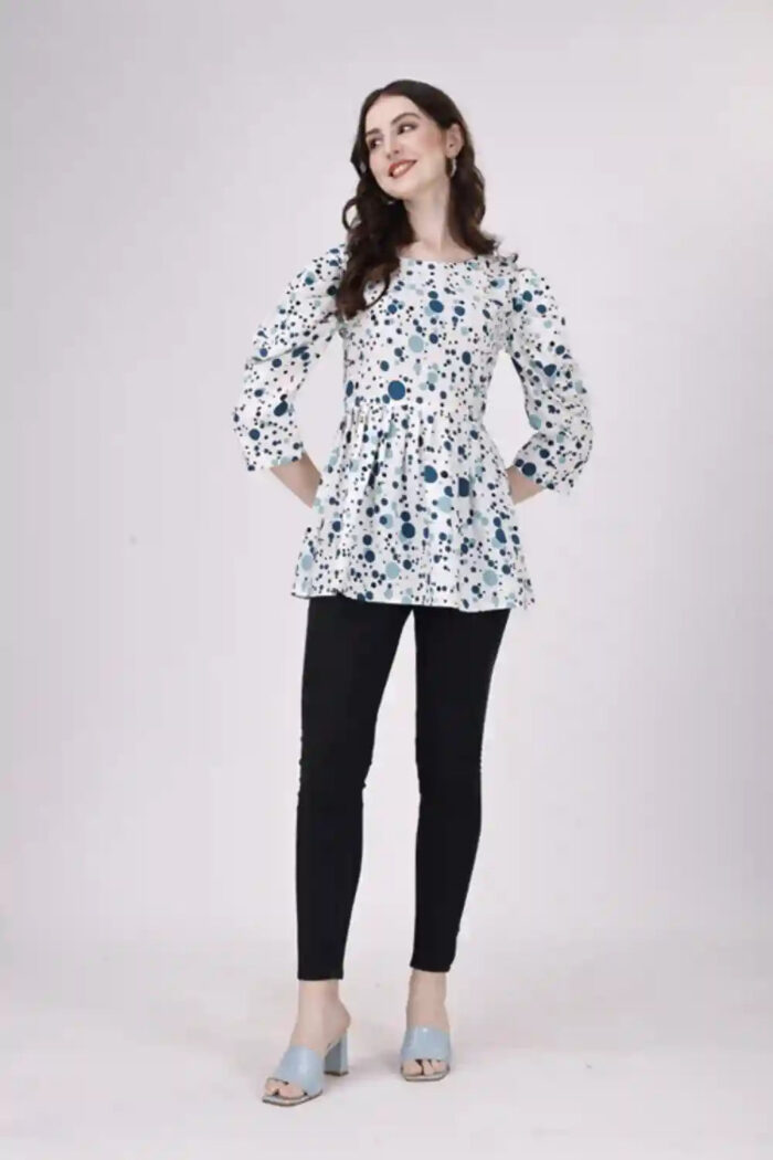 Stylish Sky Blue Tunic with Dot Print – Ideal for All Occasions