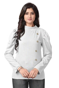 Stylish White Puff Sleeve Polyester T-Shirt for Women