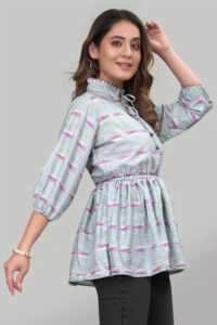 Three Quarter Sleeve Grey Floral Crepe Tunic Top