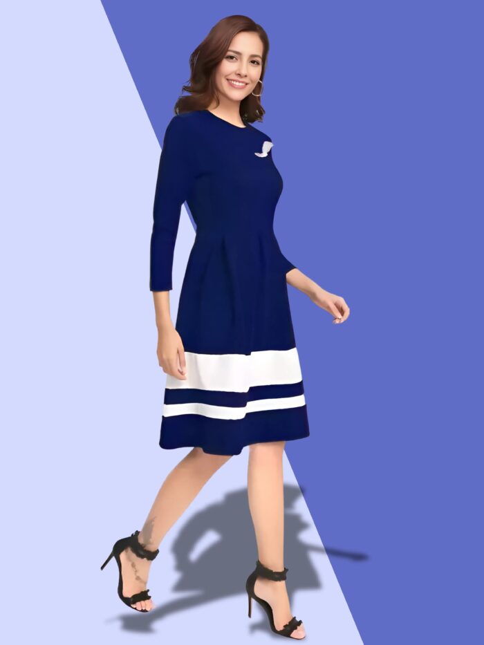 Trendy Blue Colour Block Skater Dress - Comfortable & Fashionable