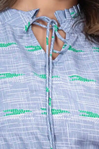 Trendy Blue Floral Tunic Top with Ruffle Neck for Casual & Party Wear