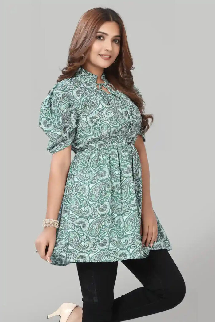 Trendy Green Tie-Up Neck Tunic – Fashionable and Easy to Style