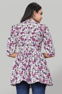 Trendy Pink Floral Mango Pattern Tunic with Three Quarter Sleeves