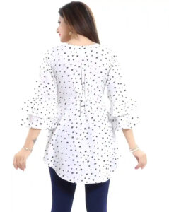 Trendy White Star Print Bell Sleeve Tunic for Women