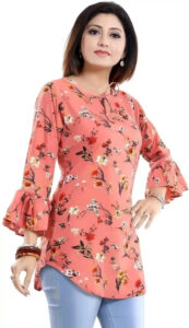 Women’s Casual and Party Wear Orange Floral Tunic Top