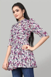 Women’s Casual and Party Wear Pink Floral Mango Crepe Tunic
