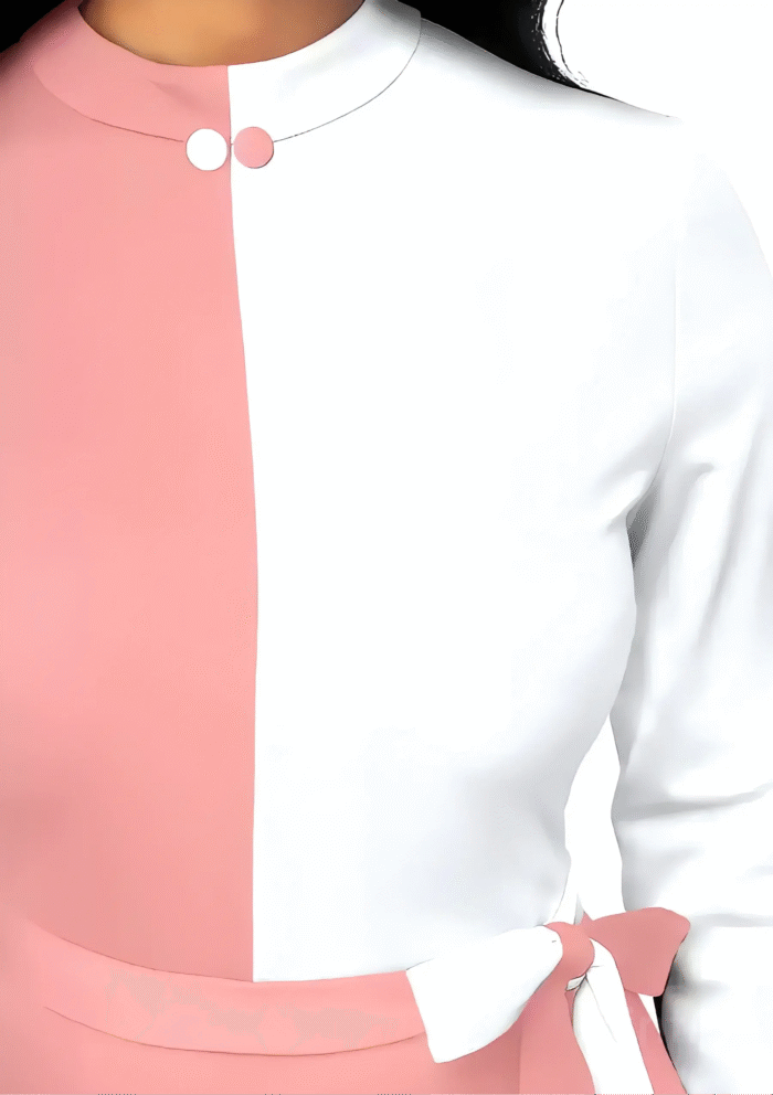 Women's Knee-Length Colourblock Dress with Round Neck by Zelzis