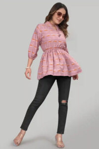 Women’s Peach Crepe Tunic with Three Quarter Sleeves