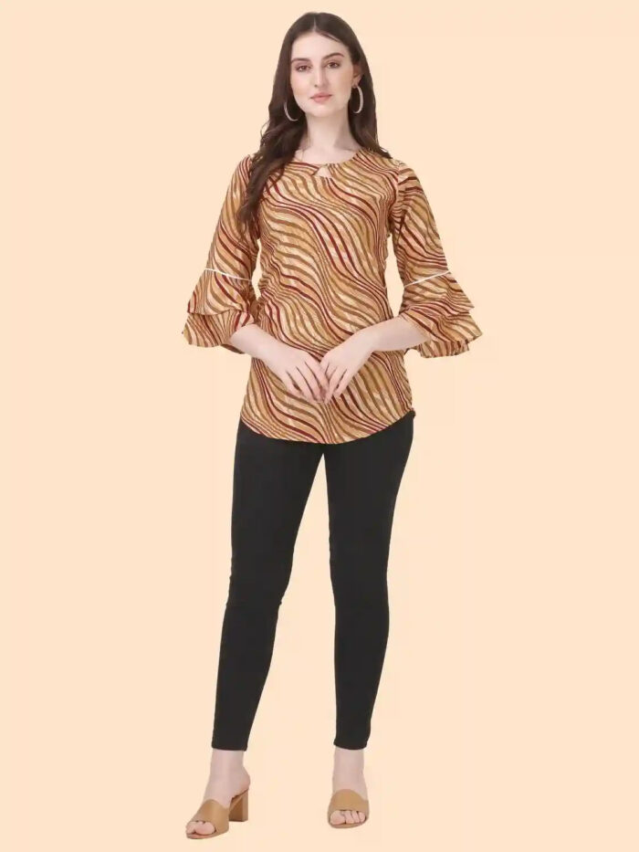 Women’s Yellow Keyhole Neck Striped Tunic with Three Quarter Sleeves