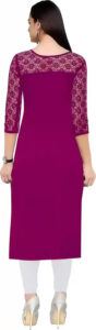 Women's purple A-line crepe kurtis round neck three-quarter sleeves