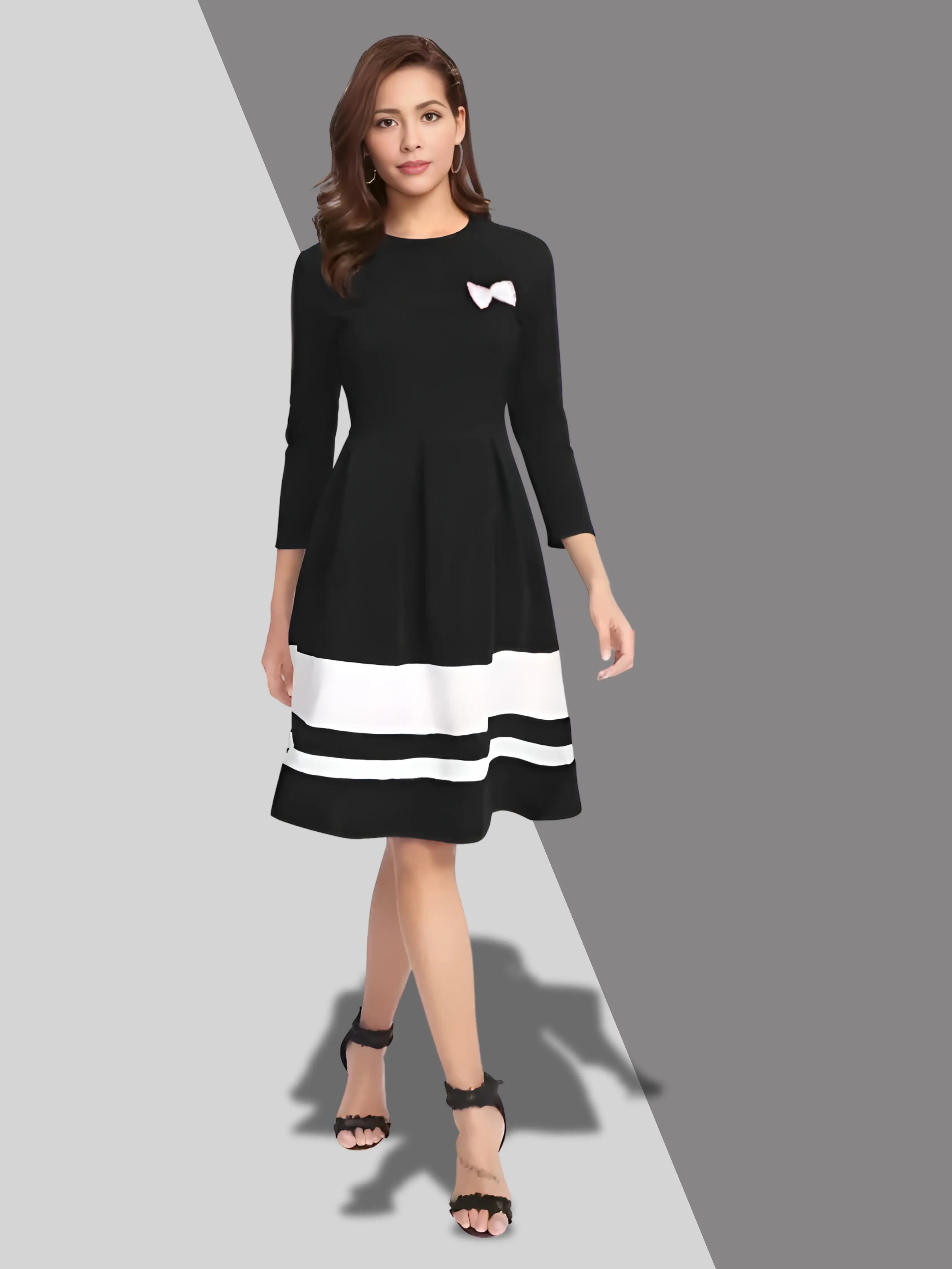 ZELZIS_Black_Colour_Block_Skater_Dress_for_Women_-_Crepe_Fabric ZELZIS Black Colour Block Skater Dress for Women - Crepe Fabric