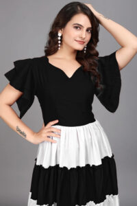 ZELZIS Black V Neck Colourblocked Maxi Dress for Casual Wear