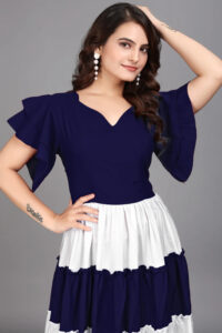 ZELZIS Blue Colourblocked Crepe Maxi Dress for Casual & Party Wear