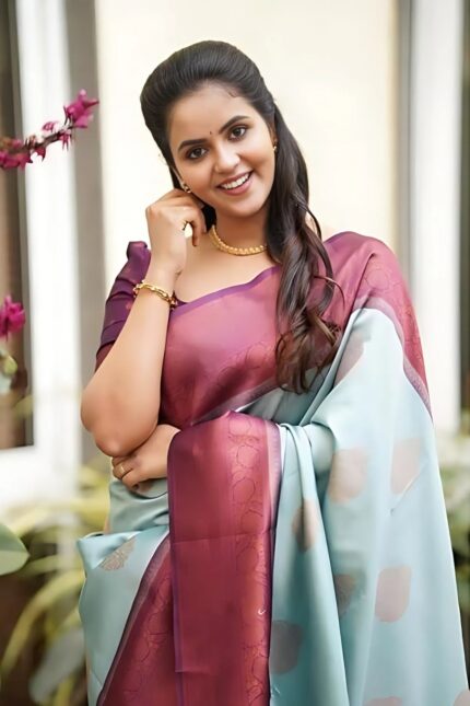 ZELZIS Fashion online Shopping Women Light Blue Solid Premium Jacquard Sarees With Unstich Blouse Piece