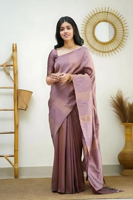 ZELZIS Fashion online Shopping Women Light Purple Latest Self Designer Jacquard Sarees With Unstich Blouse Piece