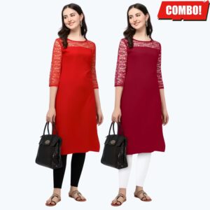 ZELZIS Fashion online Shopping Women Red & Maroon A-Line Straight Daily Wear Crepe Combo Kurtis