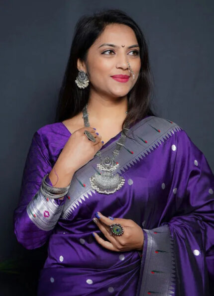 ZELZIS Fashion online Shopping Women Wine Premium Solid Silver Line Jacquard Sarees With Unstich Blouse Piece