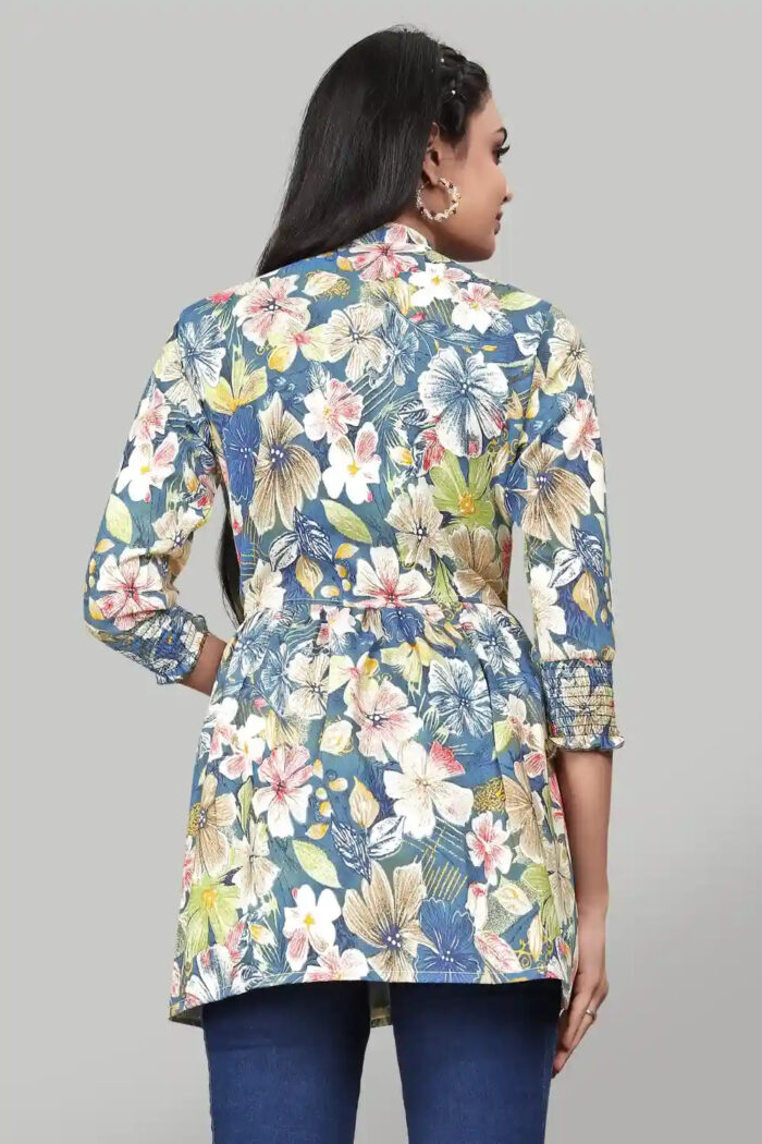 ZELZIS Teal Floral Rayon Tunic for Women – Comfortable and Fashionable