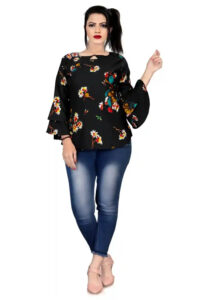 ZELZIS Women's Black Floral Keyhole Neck Tunic – Perfect for Day & Night