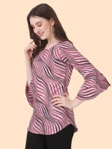 ZELZIS Women’s Peach Striped Crepe Tunic with Keyhole Neck