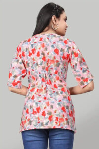 ZELZIS Women’s Pink Floral Hip-Length Crepe Tunic