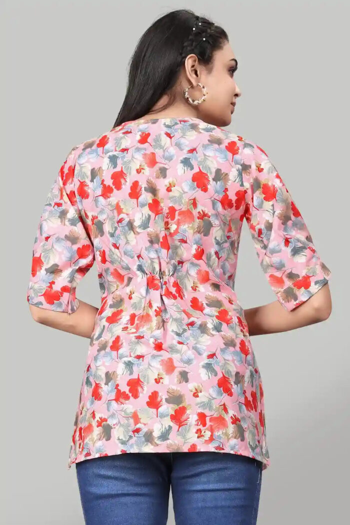 ZELZIS Women’s Pink Floral Hip-Length Crepe Tunic