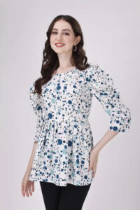 ZELZIS Women’s Sky Blue Tunic with Three-Quarter Sleeves for Casual & Party Wear