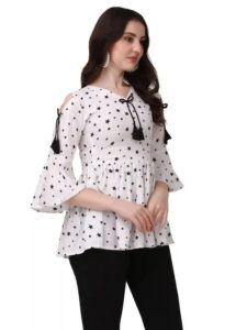 ZELZIS Women’s White Star-Printed V-Neck Tunic – A Must-Have Fashion Piece