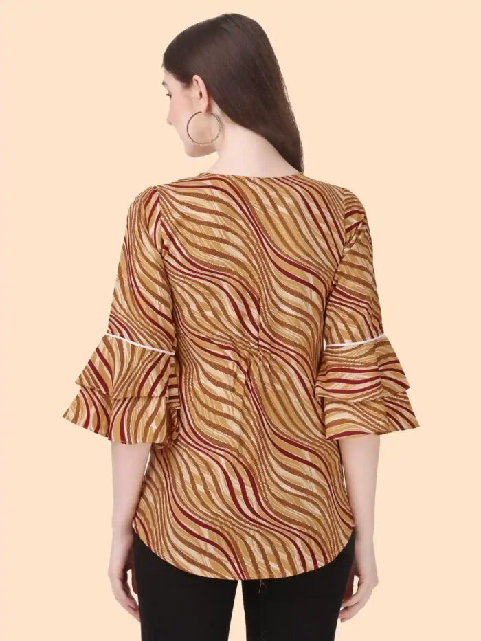 ZELZIS Women’s Yellow Striped Tunic with Keyhole Neck and Three Quarter Sleeves