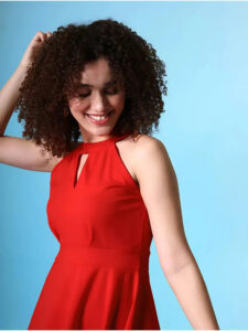 ZELZIS women's red sleeveless dress highlighting fit and flare