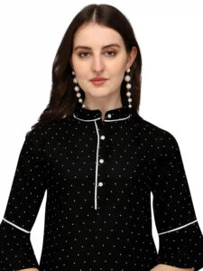 Zelzis black casual tunic top with collar neck for women