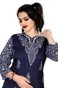 Zelzis blue hip length casual tunic with round neck
