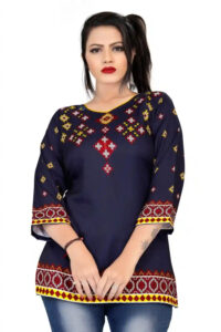 Zelzis women blue pink rayon digital printed tunic top