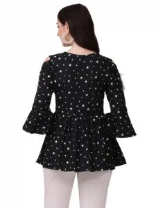 Zelzis women's black star printed fancy cutout tunic top