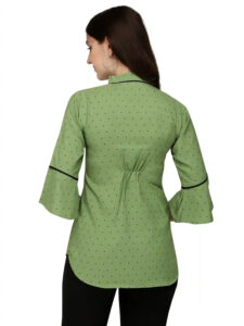 Zelzis women's green crepe polka dot tunic top